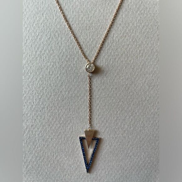 Elegant Gold and Blue Pendant Necklace M348 - Picture 3 of 5